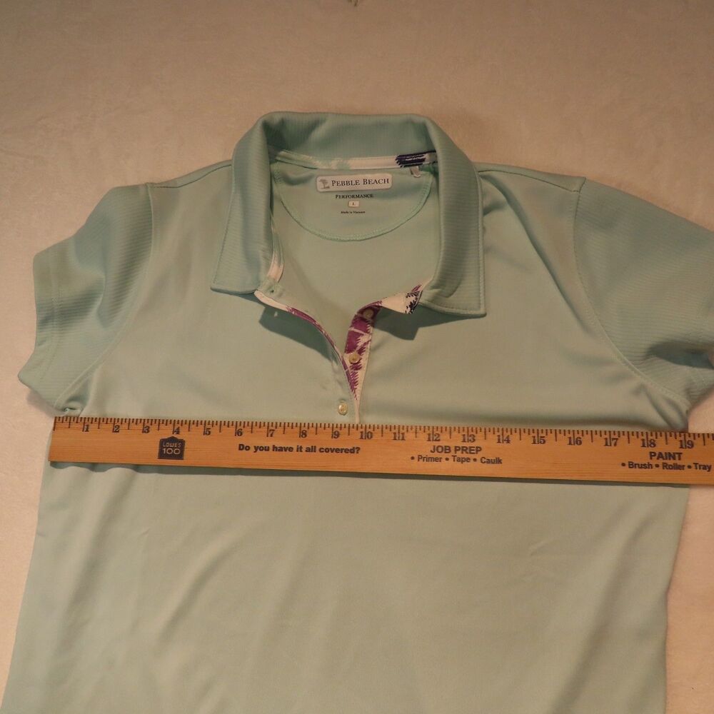 Pebble Beach Performance Golf Polo Shirt Large Mint Green Floral Placket Womens